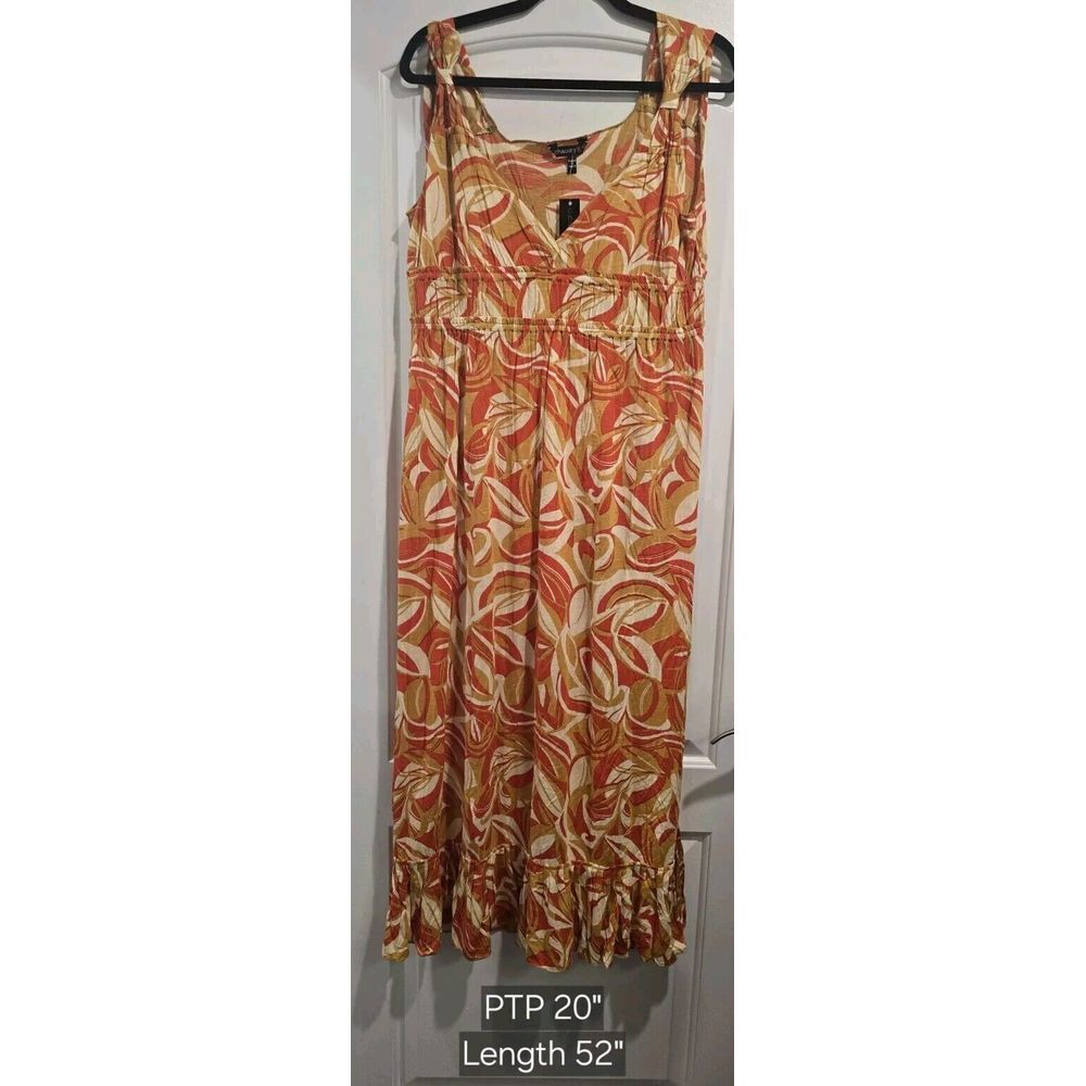 Chaudry‎ KC Dress Size L Boho Style Smocked Ruffle Tiered Maxi Dress NWT